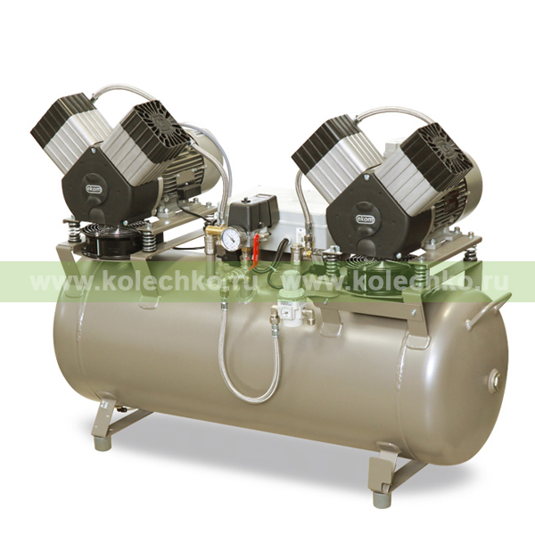 EKOM DK50 2x2V/110/M – безмасляный компрессор без шкафа, с мембранным осушителем, для четырех стоматологических установок (215 л/мин, 6 – 8 бар) / Гарантия 2 года
